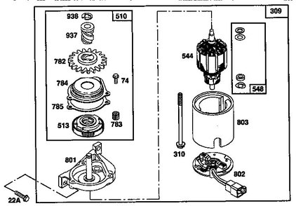 Starter Motor Diagram and Parts List for 124700-124799 7055 Briggs and Stratton Engine